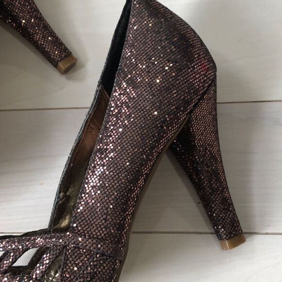 ALDO Women's Web Caged Upper Slip-on Glittery Pump Heel Brown Size 40 - Picture 4 of 7